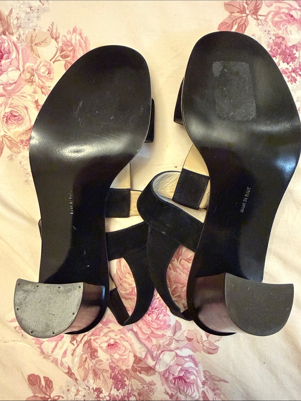 Salvatore Ferragamo Black Suede Stud-Trim Slingback Sandals with Gold Buckles - Picture 4 of 9